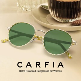 CARFIA Metal Acetate Polarized Sunglasses for Women UV400 Protection, Retro Small Round Anti-Glare Glasses Driving Shades