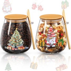 Pickmesh 2 Sets 34 oz Christmas Glass Storage Jars with Airtight Bamboo Lid and Spoon Christmas Decorative Container Christmas Canister for Kitchen Countertop Decoration Cookies Snacks Candy(Gnome)