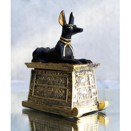 Ebros Gift エブロス エジプトの神 象形文字 アヌビス 犬 エジプトのミニチュア カルトゥーシュ ボックス ブラックとゴールド仕上げ 神と女神 古代伝説の神 マミュイフィション 死 後の像