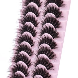 FANXITON False Eyelashes Fluffy Mink Lashes 20 mm Cat Eye Lashes Long 5D Wispy Dramatic 10 Pairs Pack