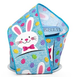 Easter Bunny Print On Wired Ribbon, 2 1/2" X 10 Yd, Blue, Multi, Roll 1