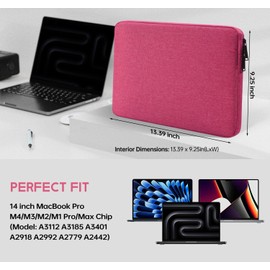 14 inch MacBook Laptop Sleeve Case for 2025-2021 MacBook Pro 14 inch M4 M3 M2 M1 Pro/Max A2992 A2918 A2779 A2442 w/Touch ID, Water-Resistant Shockproof Carrying Protective Bag Cover(Rose Red)
