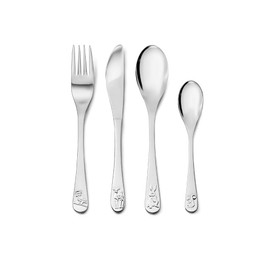 Zilverstad 6829030 Kinderbesteck 4-teilig Waldtiere,Edelstahl,Silberfarben,15.5 x 21.5 x 2.5 cm