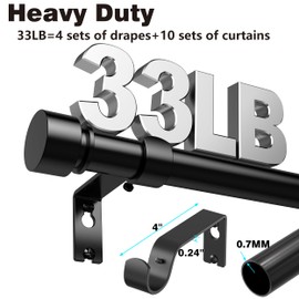 Black Curtain Rod 17 to 144 or 148 inch Max, 12.6ft, Thick Rod, Adjustable and Heavy Duty Curtain Rod for Windows 17 to 144 inch