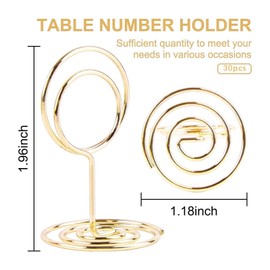 ZYEKIU Pack of 30 Gold Place Card Holders, Photo Holder, Card Stand, Menu Card Holder, Photo Holder with Clips, Memo Holder, Place Card Holder, for Weddings, Banquets, Parties (Rounds)