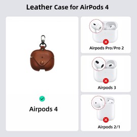 [3 in 1] TSVSXS Leather Case Compatible with AirPods 4 with Keychain, Soft PU Shockproof Protective Cover with Cleaning Pen Compatible with AirPods 4 with Active Noise Cancellation