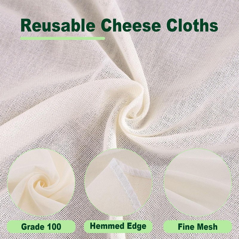 Cheese Cloths for Straining, 8 Pack Grade 100 Unbleached Hemmed