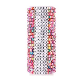 Cooluckday 24Pcs Cheer Bracelets for Team Cheer Gifts Bulk for Team Cheerleader Gifts Set for Women Stackable Clay Y2k Friendship Bracelets for Women Color 10
