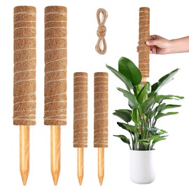 4 Pack 47 Inch Moss Pole, Stackable Moss Poles for Climbing Plants Monstera, Grow Upwards with Jute String Moss Stick. Coir Plant Support Stakes for Potted Plants Indoor.
