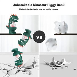 LEcylankEr Dinosaur Piggy Bank, Cartoon Green T-Rex Dinosaur Children's Money Bank, Room Decoration, Coin Bank, Gift for Boys or Girls
