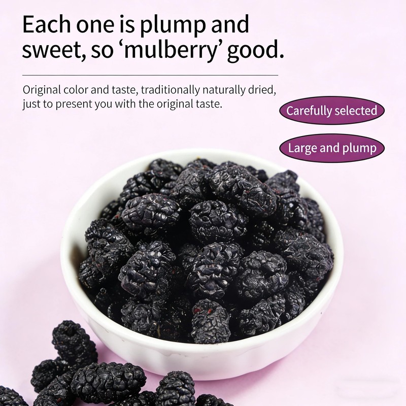 Premium Dried Black Mulberries, 10.58Oz/300g Wild Black Mulberry Fruit with
