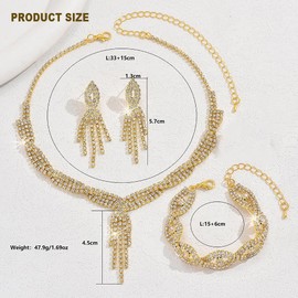 XFSRG Jewellery Set for Women Fashion Elegant Jewellery Bridal Drop Necklace Bracelets Rhinestone Earrings Pendant Set, Copper