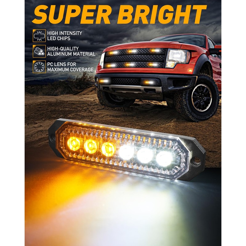 HLauto 406T Emergency Strobe Grille Lights: 4Pcs 6 LED Sync