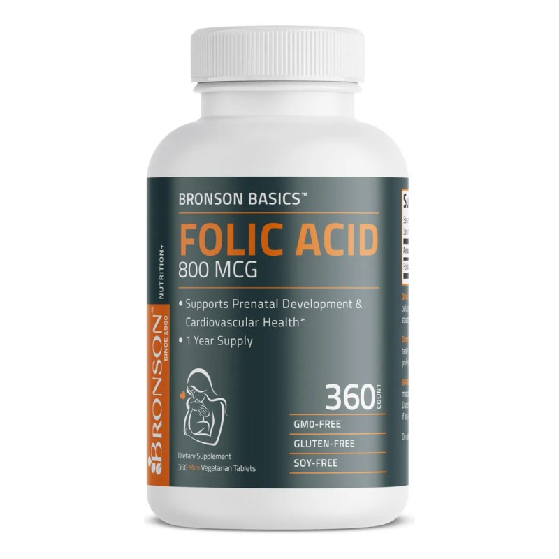 Bronson Ácido Fólico 800 Mcg Apoyo Prenatal 360 Tabletas