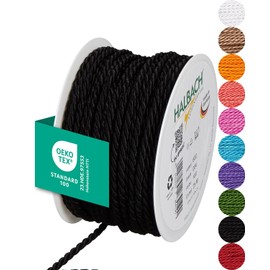 Halbach Seidenbänder Premium Cord (Black), Width 4 mm, Length 25 m, Made in Germany and Oeko-Tex Certified, Shiny Satin Cord Made of Acetate
