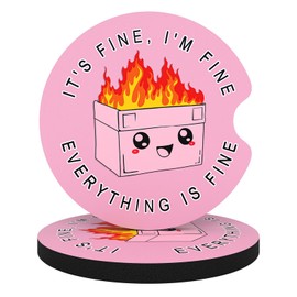 Aiawoxc Car Cup Holder Coasters, 2 Pack Universal Auto Anti Slip Insert Coaster with A Finger Notch, Cute Car Assecories for Women Men, Cup Mat for Most Interior, Pink Cute Dumpster