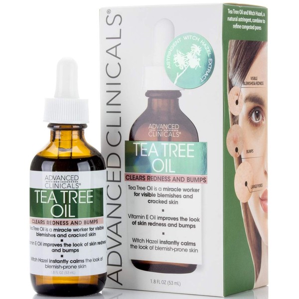Advanced Clinicals Tea Tree Oil for Redness and Bumps. Maskne Treatment and Prevention. Helps to Clarify Skin. (1.8oz)