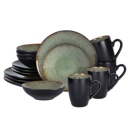 Home VSS, Stoneware Dinner Set Reactive Glaze (16pc Set, Java Green)