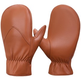 Mens Leather Mittens Soft Lambskin Warm Winter Fleece Lined by MGGMOKAY,Tan,XL