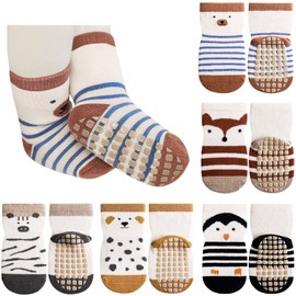 Adorel Baby Anti-Slip Socks Cotton Grip Non-Skid Socks Pack of 5 Animals 1-3 Years (Manufacturer Size M)
