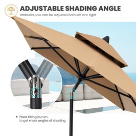 Crestlive Products 9 x 5 FT Double Top Patio Outdoor Umbrella, Market Table Umbrella, Rectangular Tilting Parasol, 500h Fade-resistant and Waterproof for Pool Garden Backyard (Tan)