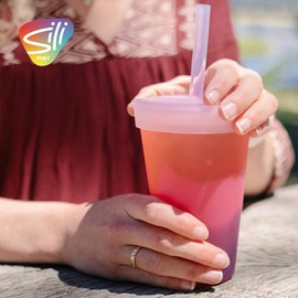 Silipint 22-Ounce Silicone Tumbler Cups with Lids and Straws, Unbreakable, Reusable Tumblers with Airtight Lids and Extra-Thick Straws, Desert Sun, Pack of 1