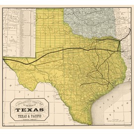 Maps of the past Railroad Map - Texas Railroads - 1876 - 23 x 24 - Vintage Wall Art - Matte Canvas