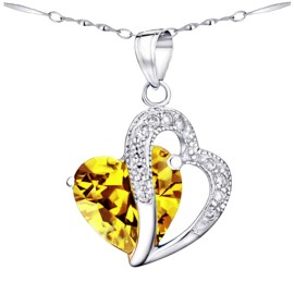 Mabella Sterling Silver Double Heart Simulate Citrine Pendant Necklace Her New Year Gift