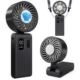 NORHOM Portable Handheld Fan with Ice Cooling, 100 Speed Rechargeable Mini Desk Fan, Up to 12Hrs Cooling, Powerful Folding Personal Fan for Travel, Camping, Office (Black)