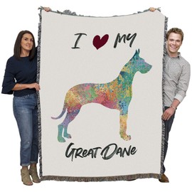 Pure Country Weavers I Love My Great Dane Paint Splash Blanket - Gift for Dog Lovers - Tapestry Throw Woven from Cotton - Made in The USA (72x54)