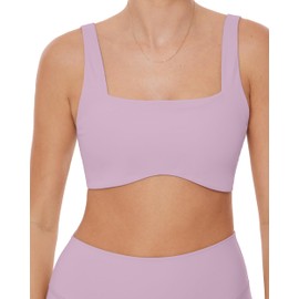 PAVOI ACTIVE FlexFlow Collection | Women's Curve Hem Scoop Neck Moisture-Wicking Padded Sports Bra | Medium Support Yoga Bra | X-Large, Rose