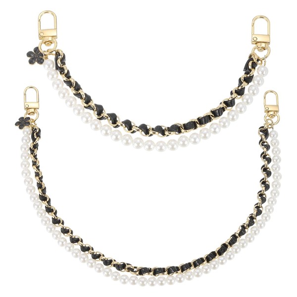 uxcell 2Pcs 17.7''/10.2'' Pearl Purse Double Chain, Metal Purse Extender