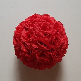 5 Pack 3 inch Artificial Rose Satin Pomander Kissing Balls for Home Wall Wedding Party Ceremony Decoration,Red