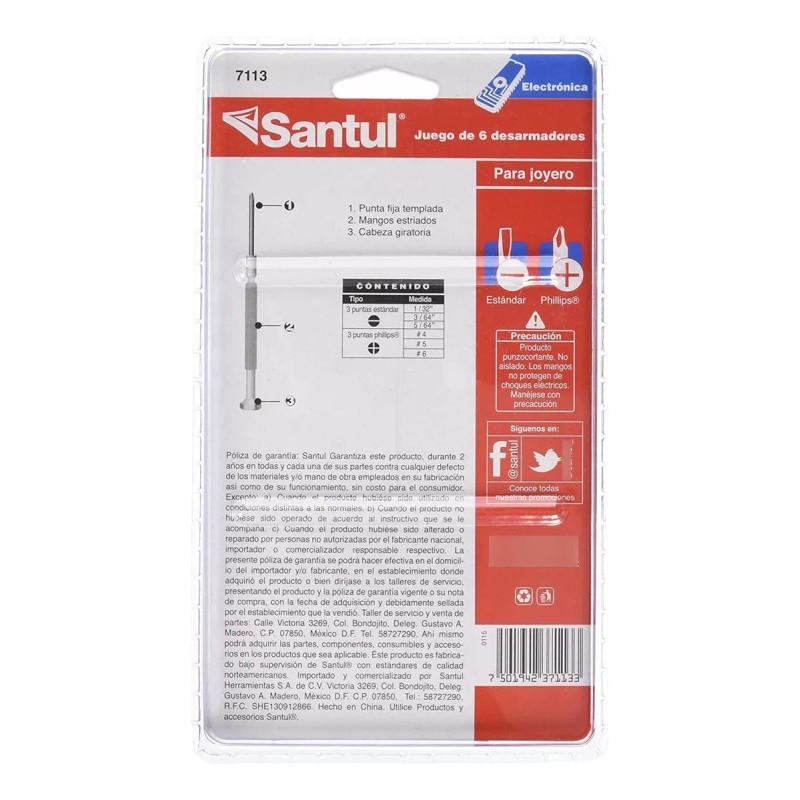 Santul Desarmadores Para Joyero Mango Metálico 6 Pz 7113 Santul
