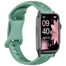 Strisinho Floral Engraved Watch Bands Compatible with FITVII Nexa 1.57 inch Smart Watch, Soft Silicone Flower Pattern Watch Straps Sport Replacement Wristband for FITVII Nexa Fitness Tracker