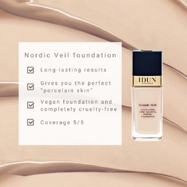 IDUN Minerals Nordic Veil Foundation - Full and Poreless Coverage, Long Lasting, Soft Matte Finish - Purified and Safe for Sensitive Skin - 314 Ylva - Medium Dark Neutral - 0.88 oz