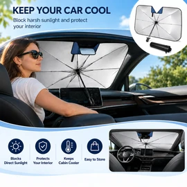 Car Windshield Sun Shade Umbrella for Sun Protection – Foldable Design with 360° Bendable Handle for Cars & SUVs