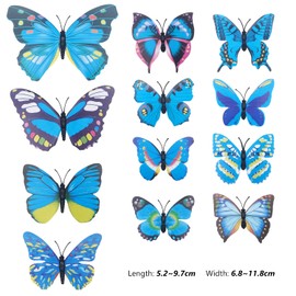 ALLY-MAGIC 12PCS Butterfly Wall Decor, Garden Butterfly Sculpture Ornaments for Indoor Outdoor Garden Yard Sheds Home Walls Fences Decor (3 Size) 7/9/12CM Y9HDZS-Blue