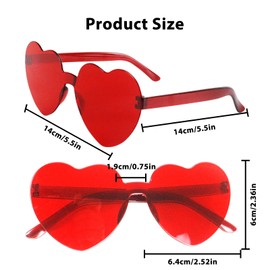 Acquwistach 12 Pairs Heart Sunglasses for Women Girl Red Heart Sunglasses Rimless Fun Trendy Heart Sunglasses Party Favor, Red