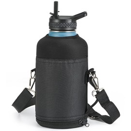 RAYMYLO Water Bottle Holder Carrier Bag Crossbody with Adjustable Shoulder Strap, 64 128 oz Sports Water Bottle Sleeve Accessories for Biking Hiking Travelling Camping, Black