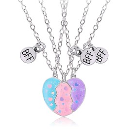 BFF Necklaces for 3, Magnetic Heart Friendship Necklaces for 3 Friendship Bracelets, Best Friends Necklace, Best Friends Chain for Best Friends, Graduation, Birthday, Christmas Gifts
