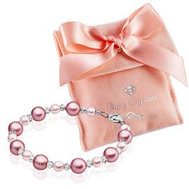 Baby Crystals 925 Sterling Silver Rose Pearl Bracelet for girls, Newborn Baby Bracelets for Infant Girls, Toddler Bracelets and little Girl Jewelry, Gifts for Teenage Girls