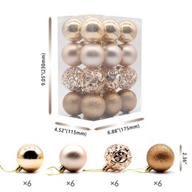 AMS 2.36''/60mm 24ct Christmas Balls Hollow Out Carved Tree Pendants Shatterproof Ornaments Seasonal Decorations for Wedding,Thanksgiving,Party(Champagne)