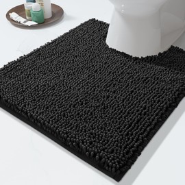 Yimobra Luxury Shaggy Toilet Bath Mat U-Shaped Contour Rugs for Bathroom, 24.4 X 20.4 Inches, Soft and Comfortable, Maximum Absorbent, Dry Quickly, Non-Slip, Machine-Washable,Black