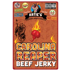 Katie's Beef Jerky - Carolina Reaper Hot & Spicy Beef Jerky (Pack of 3), Premium quality meat snack, GLUTEN FREE, No Preservatives, Nitrites, or MSG