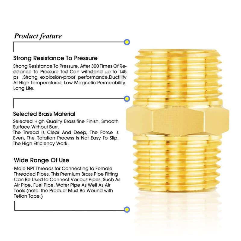 TAILONZ PNEUMATIC 3/4" BSP Male Pipe Hex Nipple, Brass Pipe