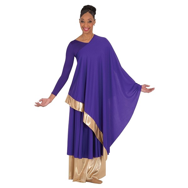 Body Wrappers Convertible Asymmetrical Caftan Pullover Caftan (3X-4X, Purple/Gold)