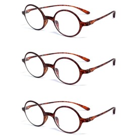 Calabria 721 Round Reading Glasses with Clear Lenses – Tortoise (3 Pack) | Small Round Reading Glasses for Men & Women | Full-Rim TR90 Lightweight Frame | Magnification Strength +0.50