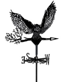 Ornamental Metal Weathervane in Black with a Majestic Owl in Flight, Mount and Screws Included