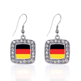 Inspired Silver - Germany Flag - Silver Dangle Earrings for Women - Square Charm Earrings French Hook Drop with Cubic Zirconia - Women's Dangly Earrings Jewelry Gift